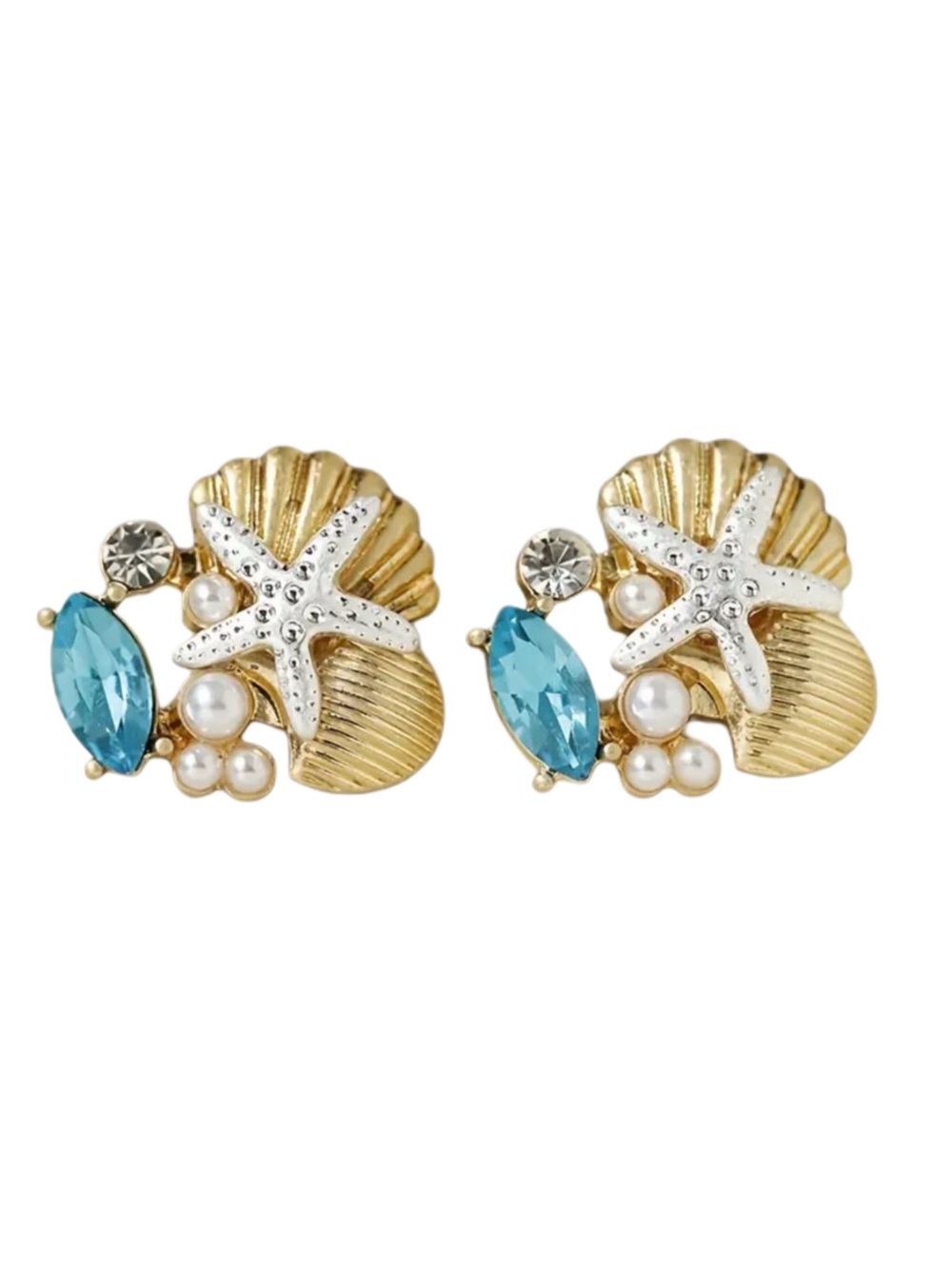 Beauty By The Sea - Starfish & Seashell Cluster Stud Earrings